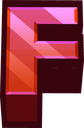 Letter F rendered in a bold red and pink pixel art style.