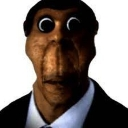 Barack Obama face with heavily distorted features and wide eyes staring directly forward.