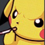 Pikachu looking angry and annoyed while holding a cigarette in his mouth.