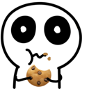 TBH creature holding a cookie and drinking boba tea with a blank expression.