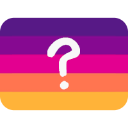 A white question mark centered on a multi-colored horizontal striped background.