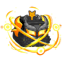 A dark shadowy figure surrounded by swirling golden flames and magical energy.
