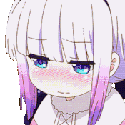 Kanna Kamui with a blushing face looking shy and covering her eyes with her hands.