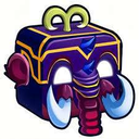A purple, stylized treasure chest shaped like an elephant head with large white tusks and a trunk.