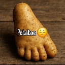 Potato shaped like a human foot with a pensive emoji face on it.