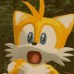 Tails the fox with a wide-eyed and open-mouthed expression of shock.