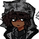 Character with dark curly hair and a trapper hat looking down with a bored, unimpressed expression.