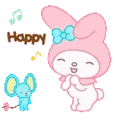 My Melody the rabbit smiling with her hands clasped together in joy.