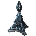 Forcefield generator structure glowing with blue energy against a black background.