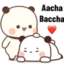 Two cute cartoon pandas, one standing and one lying down, with a red heart floating nearby.
