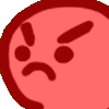 Red blob character with an angry, furrowed brow and a frowning mouth.