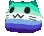 Cat face with a w-shaped mouth colored in the stripes of the lesbian pride flag.