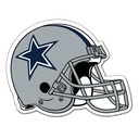 Dallas Cowboys football helmet with a blue star logo on a silver shell.