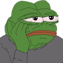 Pepe the Frog resting his chin on his hand with a bored and tired expression.