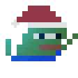 Pepe the Frog wearing a Santa hat dancing rhythmically in pixel art style.