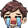 Anime boy with brown hair crying profusely with large blue tears streaming down his face.