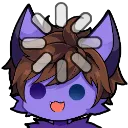 A purple creature with brown hair and a spinning loading icon above its head.