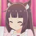 Cat girl with brown hair and cat ears transitions from a smug smile to a wide-eyed, shocked expression.