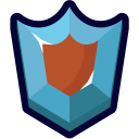 A blue shield with a red center emblem.