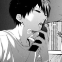 Anime boy with eyes closed licking the surface of a black smartphone.