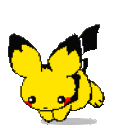Pichu running happily with a joyful expression in a pixel art animation.