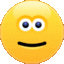 A yellow smiley face with wide eyes looking upward and bright orange blushing cheeks.