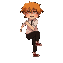 Denji from Chainsaw Man dancing energetically in a pixel art style.