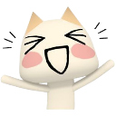 A cute white creature with pink cheeks grinning widely with arms raised in excitement.