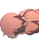 Yuno Gasai lying face down on the ground in a defeated pose.