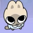 A small, light-colored creature with massive, glossy eyes looking upward with a suspicious and unimpressed expression.