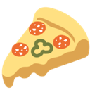 Pizza slice with pepperoni and green peppers in a flat, simple art style.