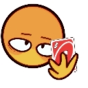A yellow smiley face with a smug expression holding a red Uno reverse card.