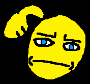 A yellow pixelated face with blue eyes and a skeptical expression scratching its head in confusion.
