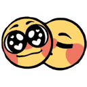 Two yellow circular faces, one with heart-shaped eyes blushing and the other kissing its cheek.