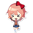 Sayori from Doki Doki Literature Club spinning in a circle with a happy expression.