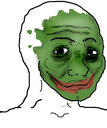 Pepe the Frog with green skin and a wide, sinister red Joker smile.