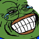 Pepe the Frog laughing hysterically with tears streaming from his eyes.