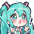 Hatsune Miku with sparkling eyes and a joyful expression, accompanied by an exclamation mark.