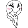 A simple white doodle character with a blushing face looking coyly to the side.