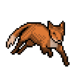 Fox leaping through the air in a pixel art style.
