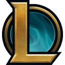 League of Legends logo featuring a stylized gold letter L inside a circular teal frame.