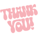 Pink stylized text that reads Thank You in a bubbly font.
