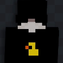 A dark hooded figure wearing a small yellow rubber duck icon on its chest.