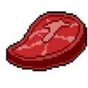 A raw piece of red steak rendered in pixel art style.