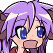 Anime girl with a wide-mouthed expression rapidly vibrating and shifting between purple and red colors.