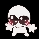A small white character with large heart-filled eyes reaching out with both arms in a hug gesture.