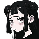 Anime girl with black hair in buns making a pouting, annoyed expression.