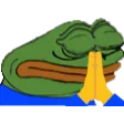 Pepe the Frog with eyes closed and hands pressed together in a prayer gesture.