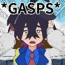 Kieran from Pokemon with a shocked expression and the word gasps written above his head.