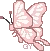A small pink pixel art butterfly with white wing patterns.